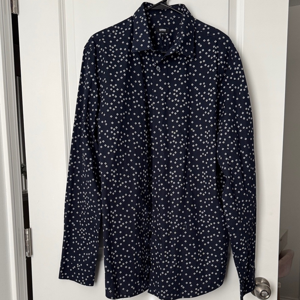 Express Navy Floral Button-Up Shirt